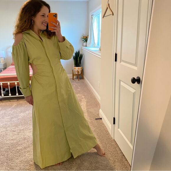 SIR. The Label Green Khaki Cotton Button Front Long Sleeve Maxi Dress Large NWT - Picture 5 of 15